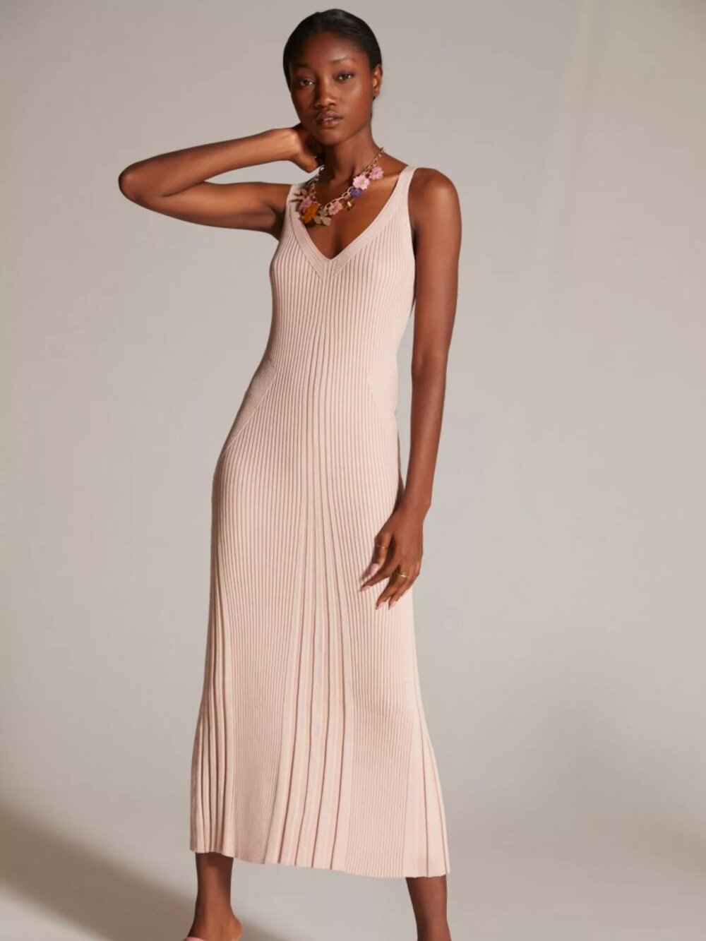 NWOT ANTHROPOLOGIE EN SAISON Pink Pleated Midi Sweater Sleeveless Dress Size M